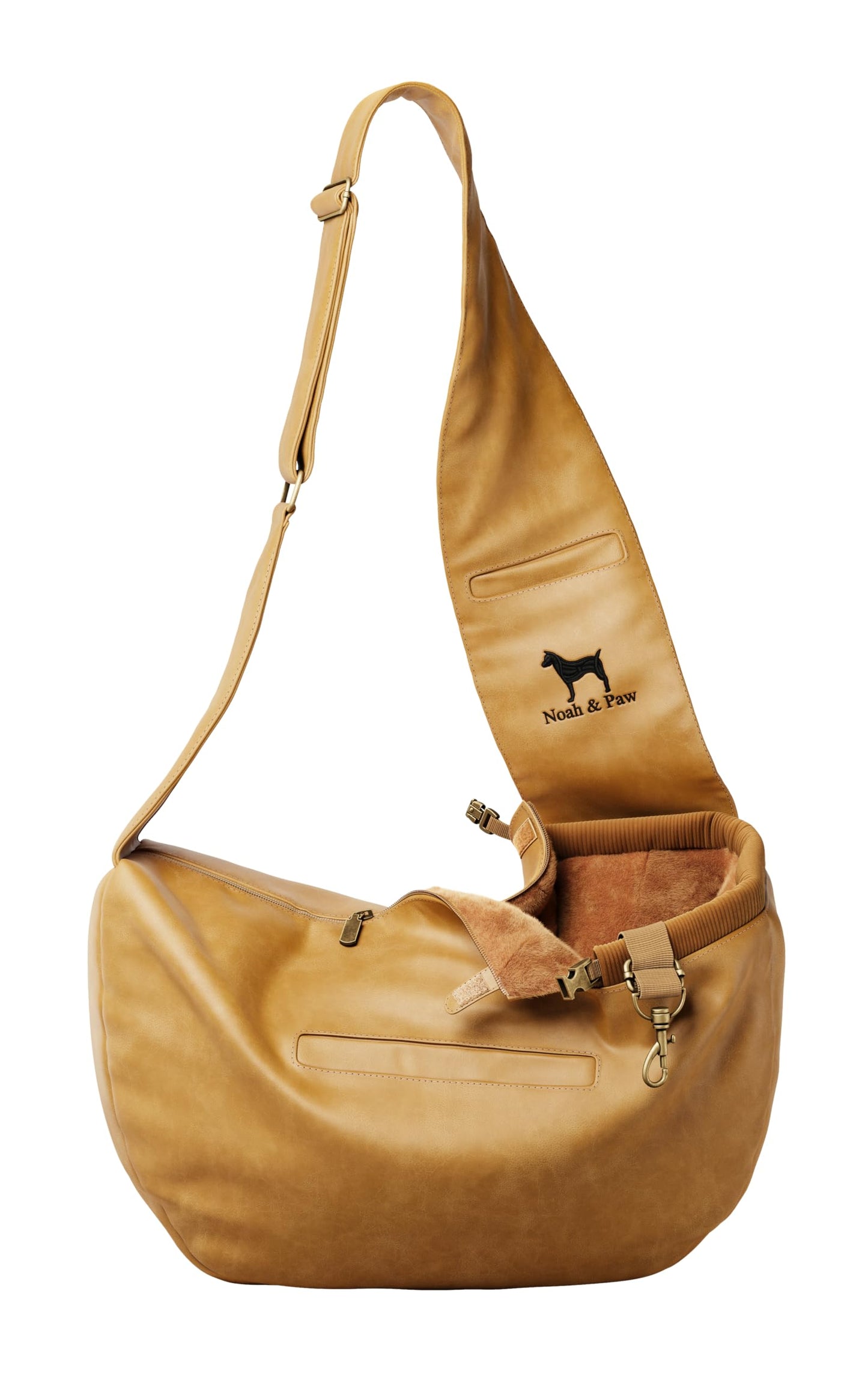Noah & Paw Dog Sling Carrier for Small Dogs 5-18lb, Dog Sling for Small Dogs and Cats, Dog Carrier with Adjustable Padded Strap, Vegan Leather Lined with Fur, 3X Safety Features, Machine Washable
