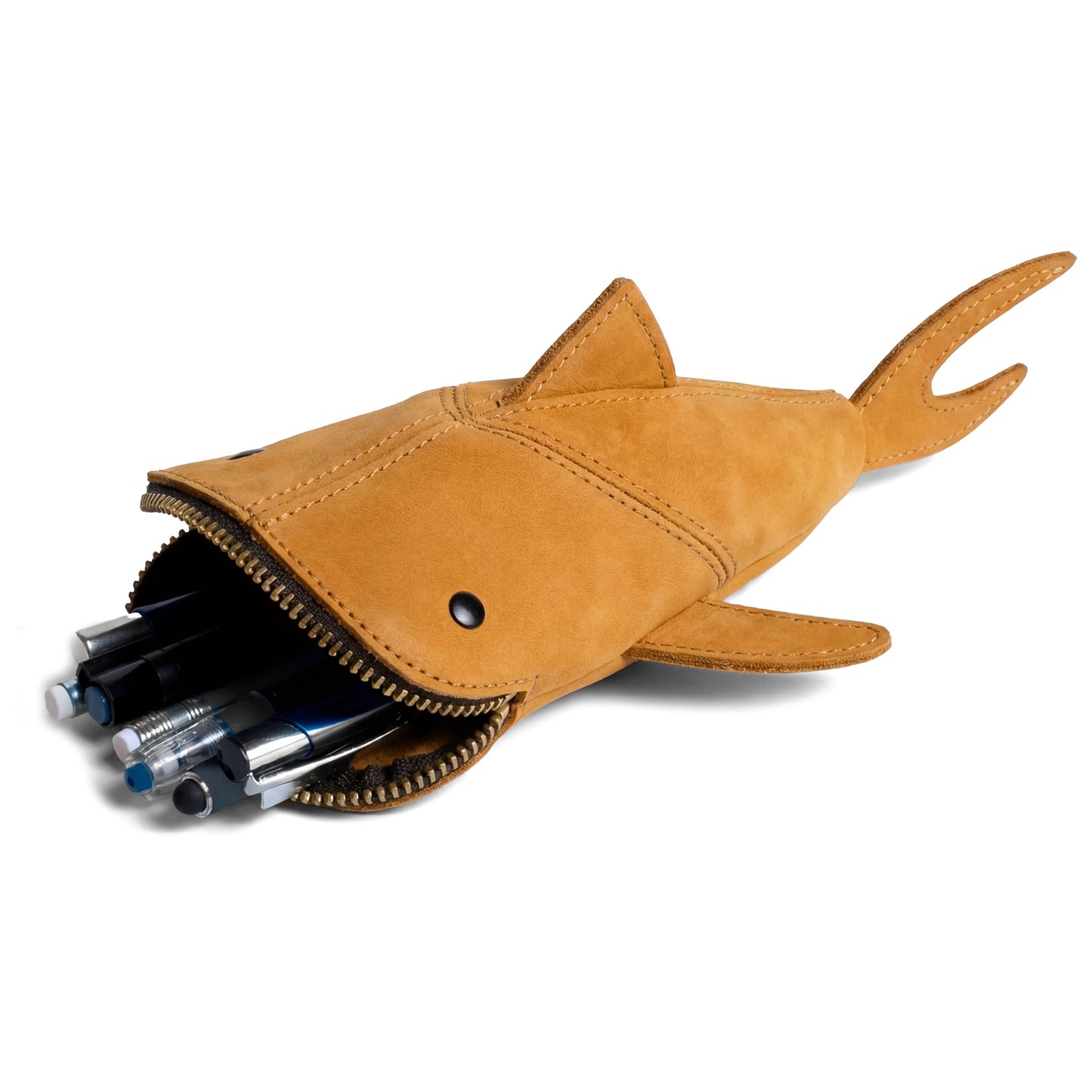 Hide & Drink, Leather Pouch Pencil Bag, Coin Purse, Scissors Case, Shark Cable Holder, Phone Case, Wallet, Makeup, Stuffed Animal, Handmade (Old Tobacco)