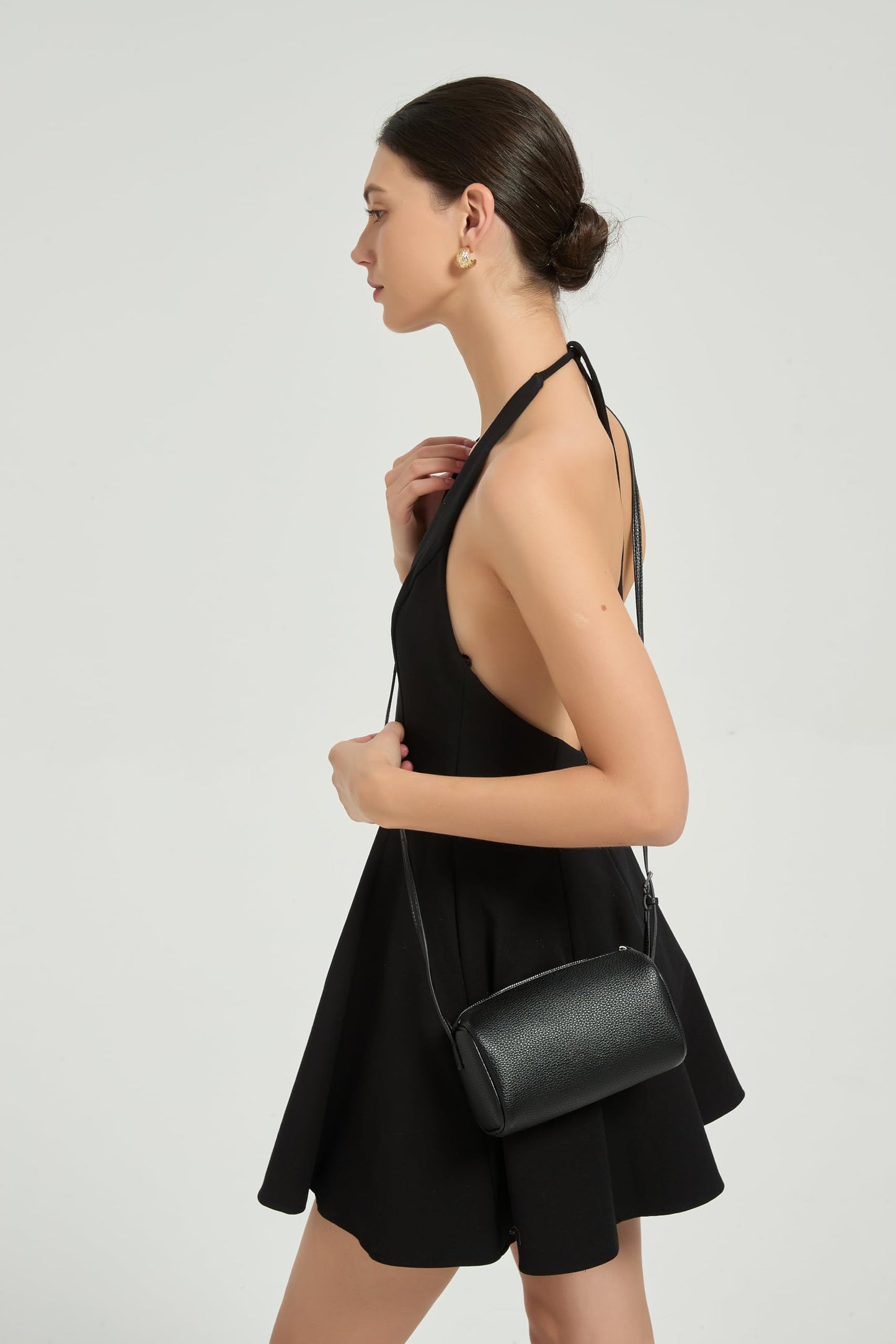 Hobo Crossbody Bags For Women,Vegan Leather Barrel Bag For Ladies,Designer Mini Pruse With Adjustable Strap,Black