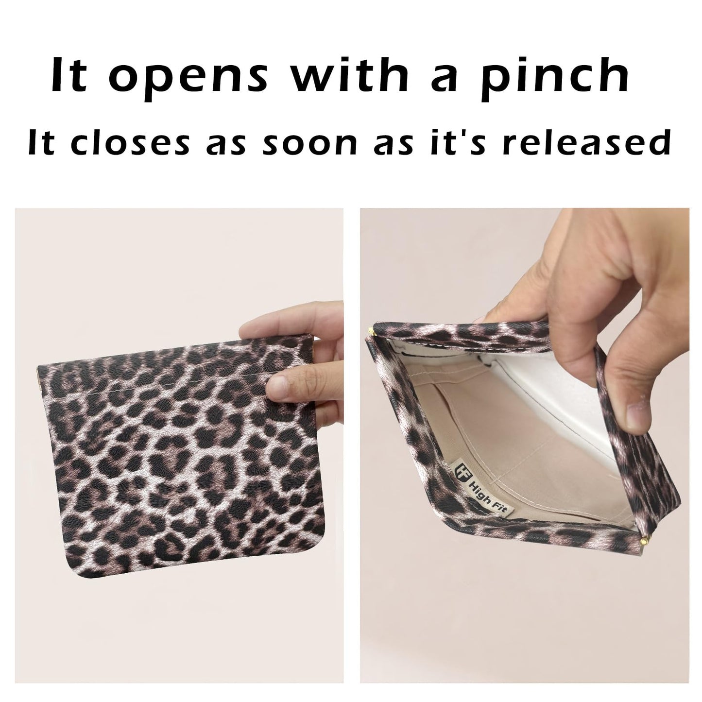 HIGH FIT Leather Pocket Cosmetic Bag for Purse,Coin Purse Lipstick Cosmetic Accessories Organizer, Travel Kit Storage Pouch,Waterproof Portable No Zipper Self-closing (Leopard print)