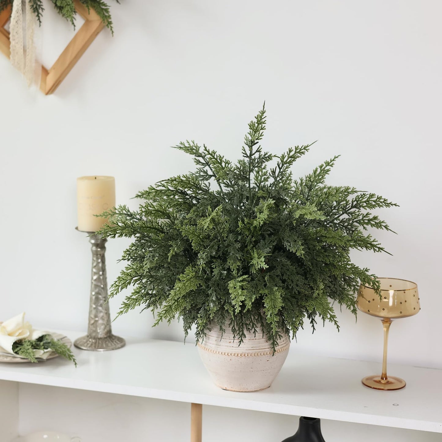 GLIDLION 18" Soft Textured Cedar Branches -24 Pcs, Artificial Christmas Cedar Branch Realistic Fake Pine Picks Faux Greenery Plants Stem for Vase DIY Crafts Garland Wreath Indoor Outdoor Home Decor