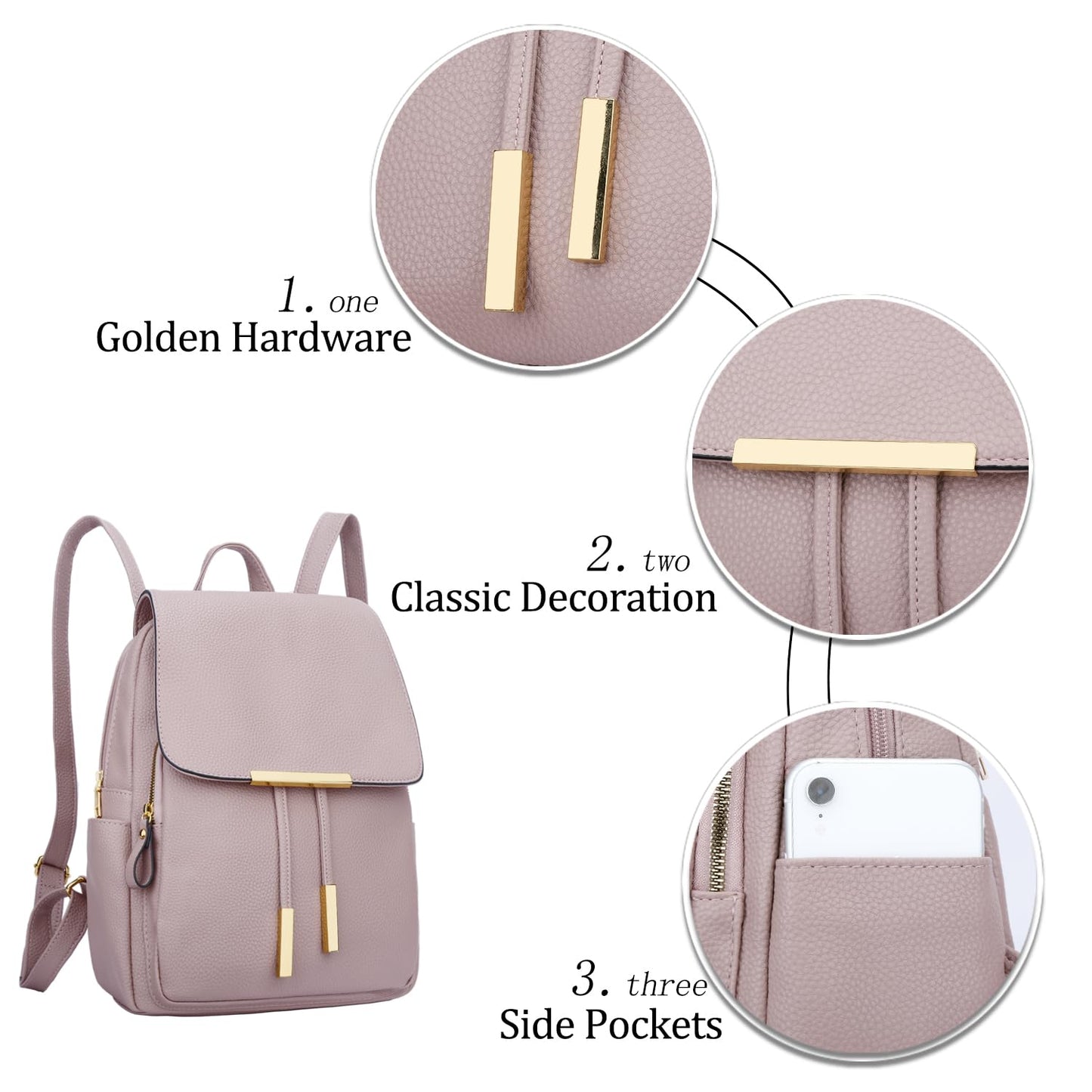 KKXIU Trendy Leather Backpack Purse for Women and Ladies Shoulder Travel Daypacks Bags (A-Pink)