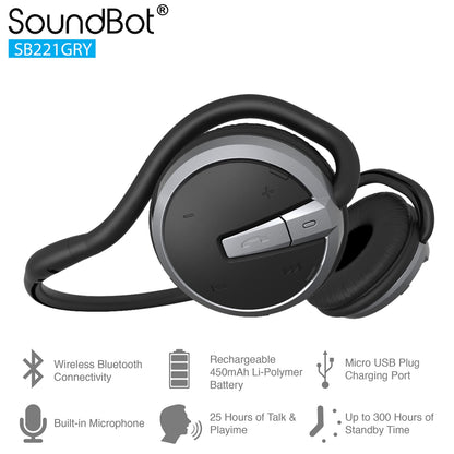 Soundbot SB221 HD Wireless Bluetooth 4.0 Sports-Active Headphones for 20Hrs Music Streaming & 25Hrs HandsFree Calling with Sweat Resistant Ergonomic Secure-Fit Design & Voice Command Support, Black