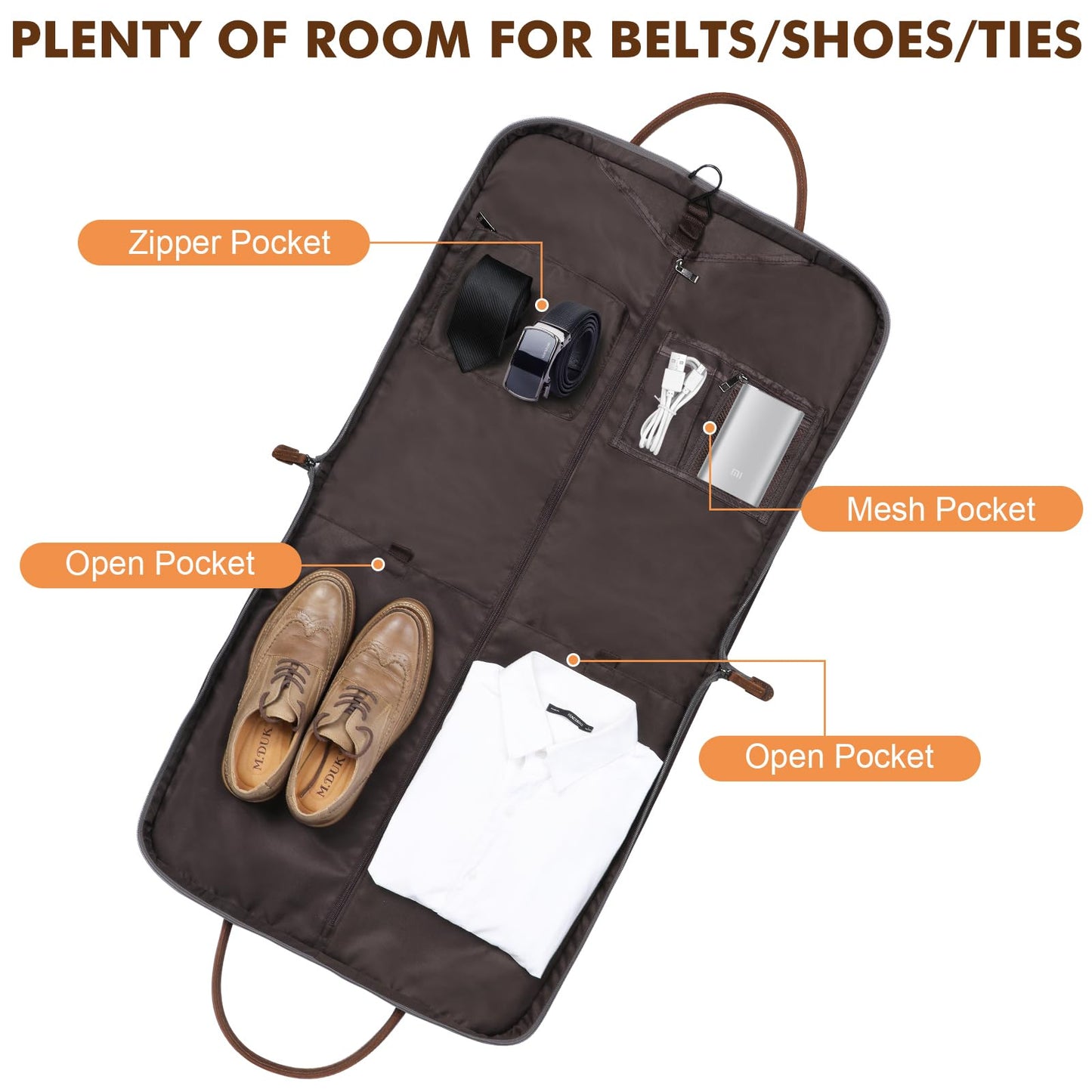 S-ZONE Carry On Garment Bag for Business Travel Canvas Leather Men Women Suit Cover