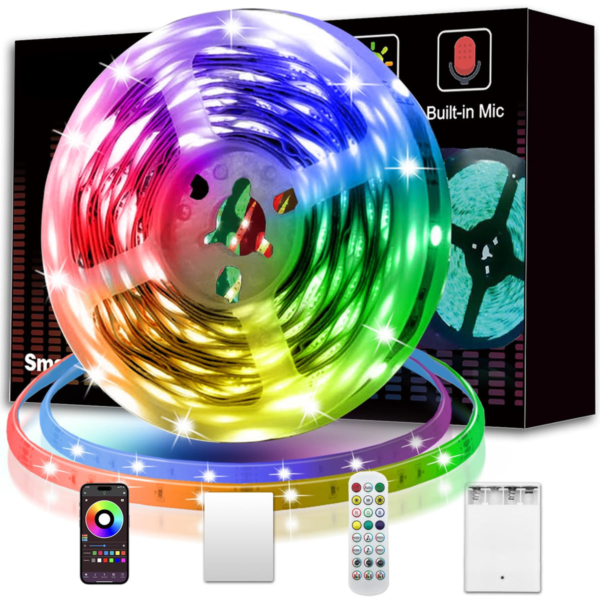 KIKO Powered Led Strip Lights, 20ft one Sets of Strip Light with 4 AA Battery Box/USB RGB LED Light, Remote and APP Control