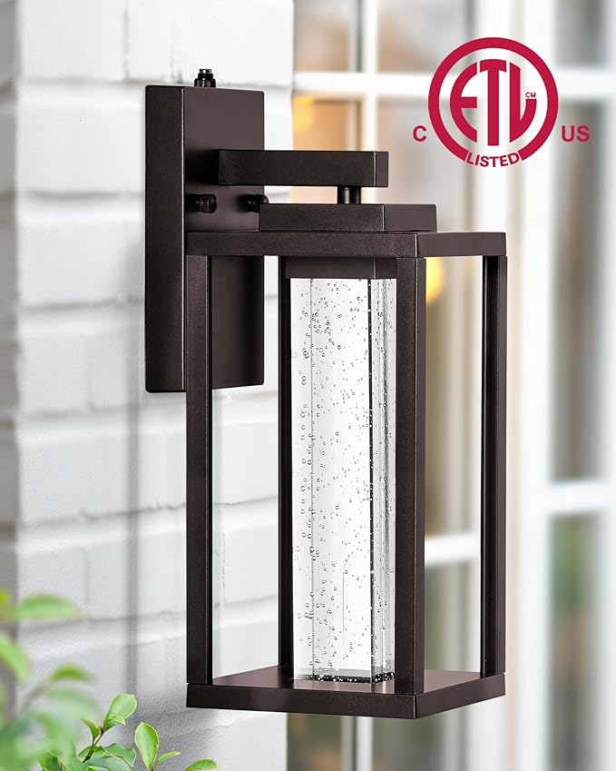 VIANIS Oil Rubbed Bronze Outdoor House Lights Fixtures Wall Mount, 2 Packs Large Dusk to Dawn Exterior Wall Sconce Lantern, Waterproof Farmhouse Built-in Rectangular LED Outdoor Porch Light for Garage