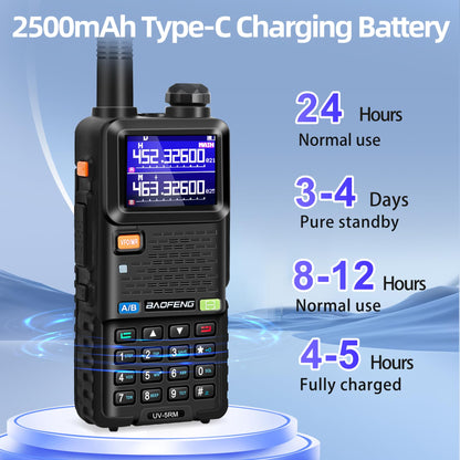 BAOFENG Radio Ham Radio Handheld Long Range UV-5RM 10W Upgrade of BAOFENG UV-5R, Rechargeable Two Way Radios with Chirp Compatible, 2500mAh USB-C Charging Battery for Survival Gear Camping, 2 Pack