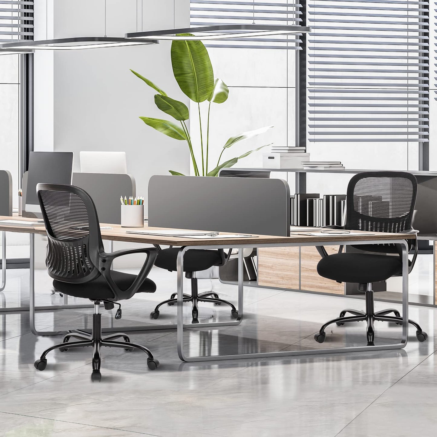 Sweetcrispy Ergonomic Mid-Back Mesh Home Office Desk Chair with Wheels, Lumbar Support, and Comfortable Armrests for Home, Bedroom, Study, Office