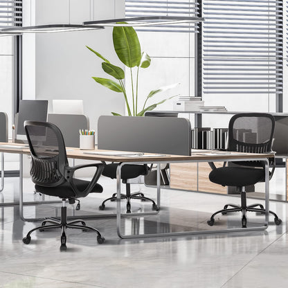 Sweetcrispy Ergonomic Mid-Back Mesh Home Office Desk Chair with Wheels, Lumbar Support, and Comfortable Armrests for Home, Bedroom, Study, Office