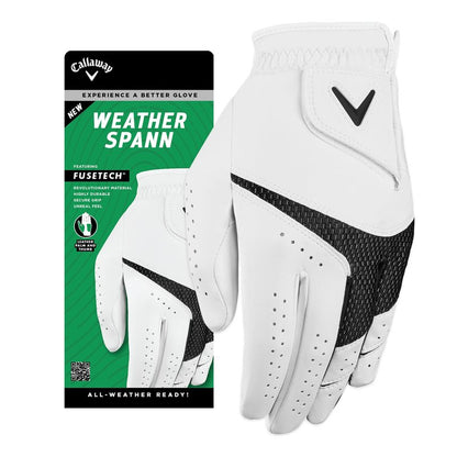 Callaway Golf Weather Spann Glove (Worn on Left Hand,White,Large,Cadet (Short Fingers))