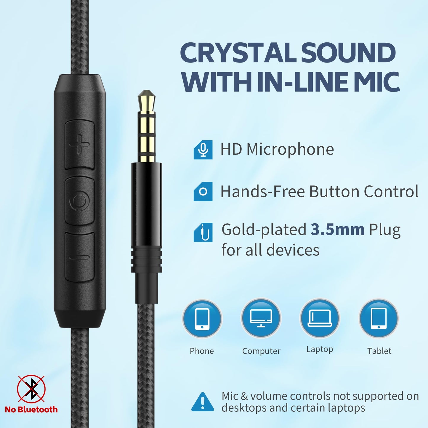 COOSII AC01 Over-Ear Headphones Wired, Passive Noise Isolating Corded Stereo Headsets with Mic Volume Control for Adults Teens 3.5mm for Chromebooks, Laptop, Computer, Tablets, Travel (Black Blue)