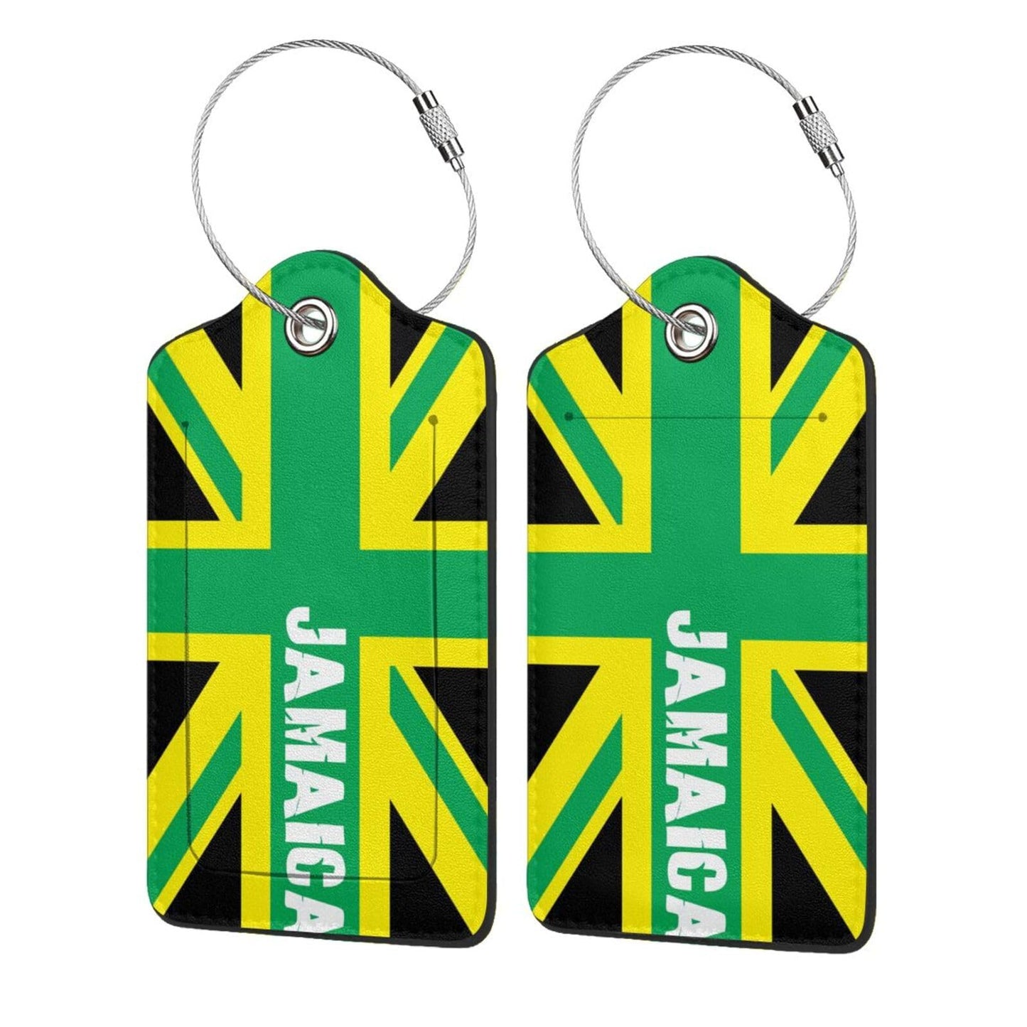 Jamaican Kingdom Flag 2 Pack Luggage Tags, Unique Leather Suitcase Tags Identifiers with Privacy Name Address Labels & Durable Steel Loop