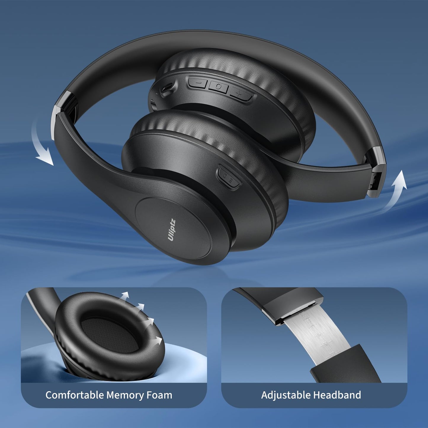 Uliptz Wireless Bluetooth Headphones, 65H Playtime, 6 EQ Sound Modes, HiFi Stereo Over Ear Headphones with Microphone, Foldable Lightweight Bluetooth 6.0 Headset for Travel/Office/Cellphone/PC