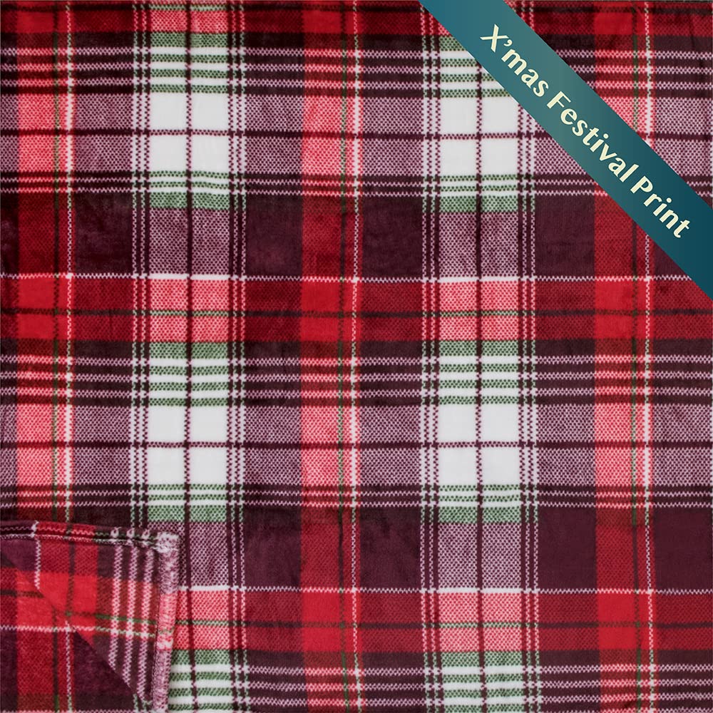 PAVILIA Throw Blanket | Holiday Christmas Red Fleece Blanket | Soft, Plush, Warm Winter Cabin Throw, 50x60 (Red Green Plaid)