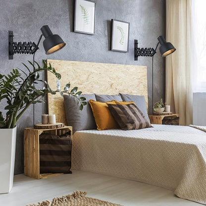 COSYLUX Industrial Plug in Wall Sconces for Bedroom Bedside, Vintage Extended Swing Arm Wall Lamp with Plug in Cord, Modern Wall Mounted Reading Lighting Fixture for Living Room, Black