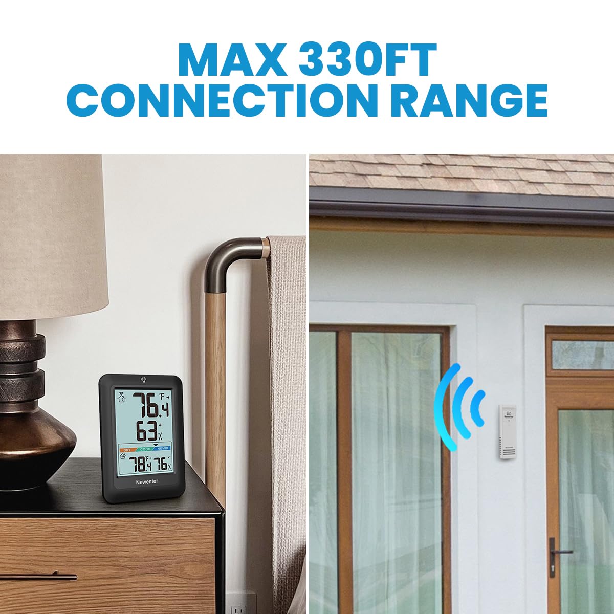 Newentor Indoor Outdoor Thermometer Wireless, Weather Stations Wireless Indoor Outdoor, Outdoor Thermometers for Patio House, Black with 1 Sensor