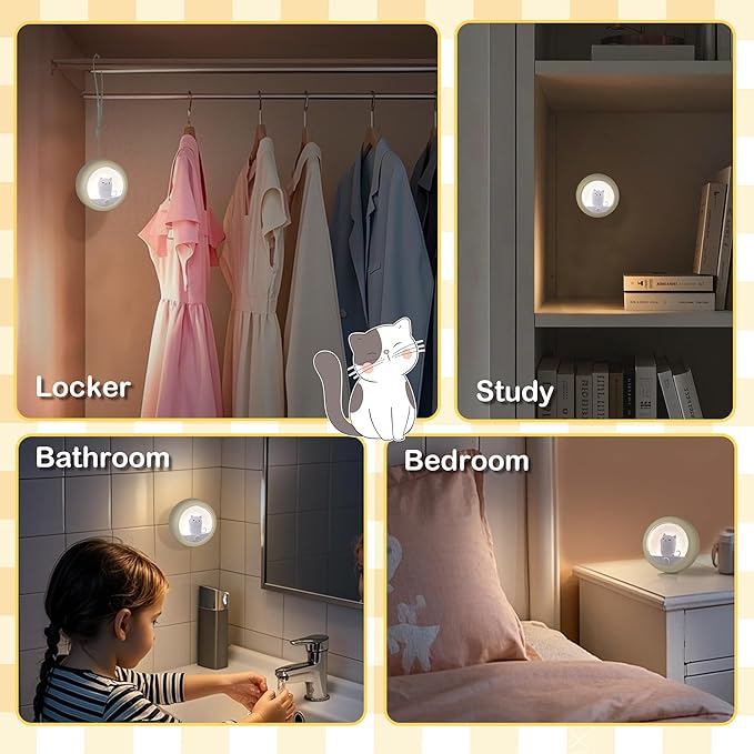 Attivolife Cat Motion Sensor Light, Rechargeable Motion Activated Night Light LED Warm White, Adjustable Brightness, Portable for Kids Adults Bathroom Bedroom Hallway Stair-Yellow