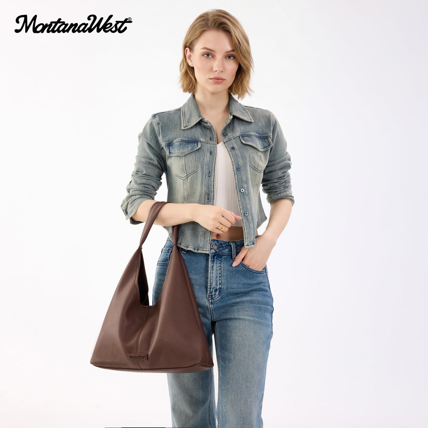 Montana West Hobo Bag Purse for Women Shoulder Handbags Slouchy Casual Soft Vegan Leather Tote Ladies for Work Travel Coffee Chocolate MWC-HB-646-CF