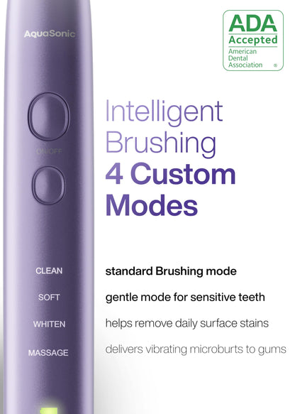 Aquasonic Vibe Series Ultra-Whitening Toothbrush – ADA Accepted Electric Toothbrush - 8 Brush Heads & Travel Case – 40,000 VPM Motor & Wireless Charging - 4 Modes w Smart Timer – Satin Rose Gold
