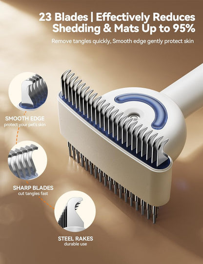 Dog Brush for Shedding with Steam, Dog Brush for Long Haired Dogs and Cats, Dual-Sided Dematting and Deshedding, Safe Non-Deforming Steel Pins, for Medium-Thick Coats Prone to Tangles & Shedding