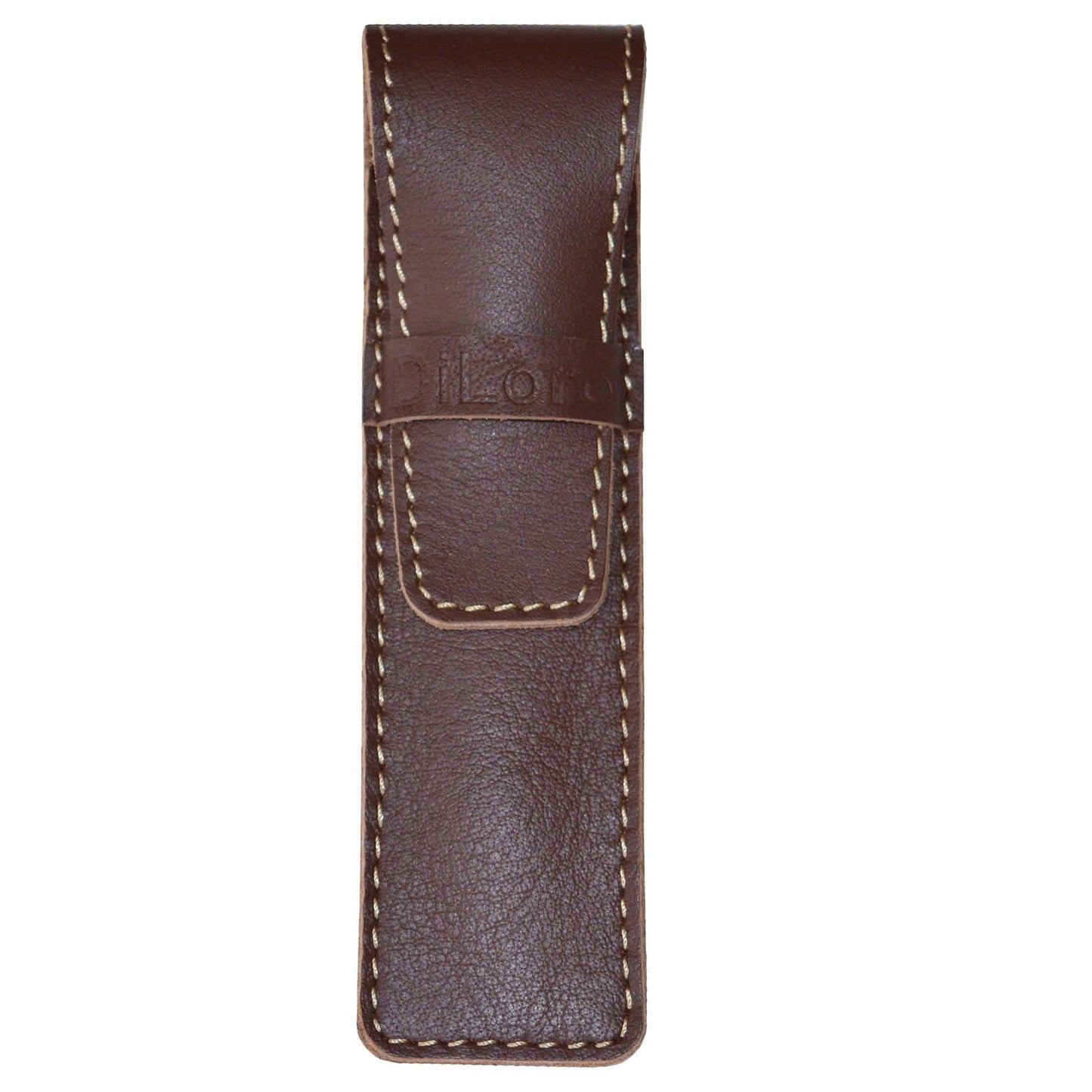 DiLoro Full Grain Thick Genuine Single Leather Pen Case Holder Pouch Pen Protector Pencil pencase (Buffalo Brown)