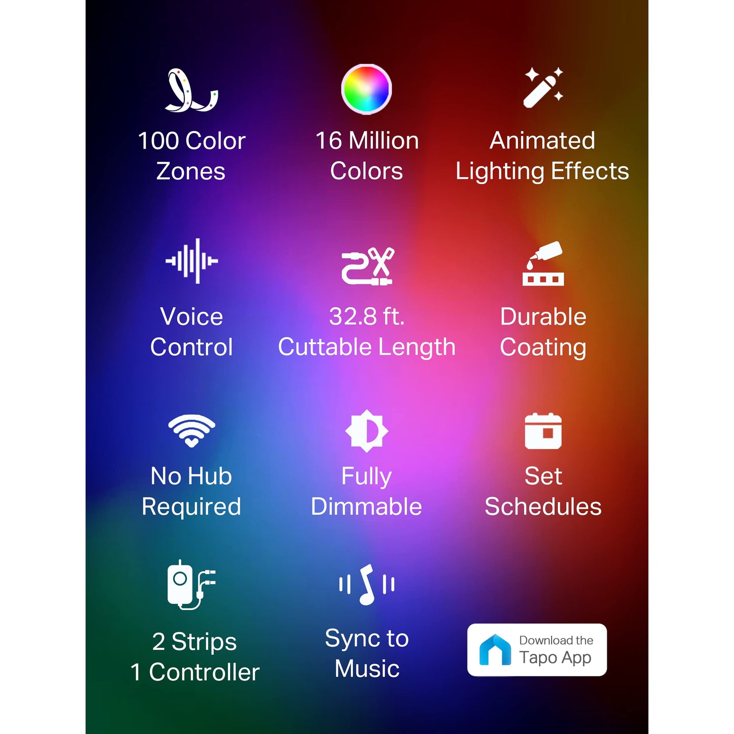 Tapo TP-Link RGBWIC Smart LED Light Strip 16.4Ft, 1000 Lumens, 16M Dimmable Colors, 50 Color Zones, Works w/Apple HomeKit/Alexa/Google Home, Sync-to-Sound, IP44 PU Coating, Trimmable L930-5