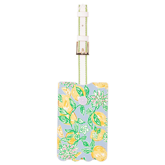Lilly Pulitzer Leatherette Luggage Tag with Secure Strap, Colorful Suitcase Identifier for Travel, Make Lemonade
