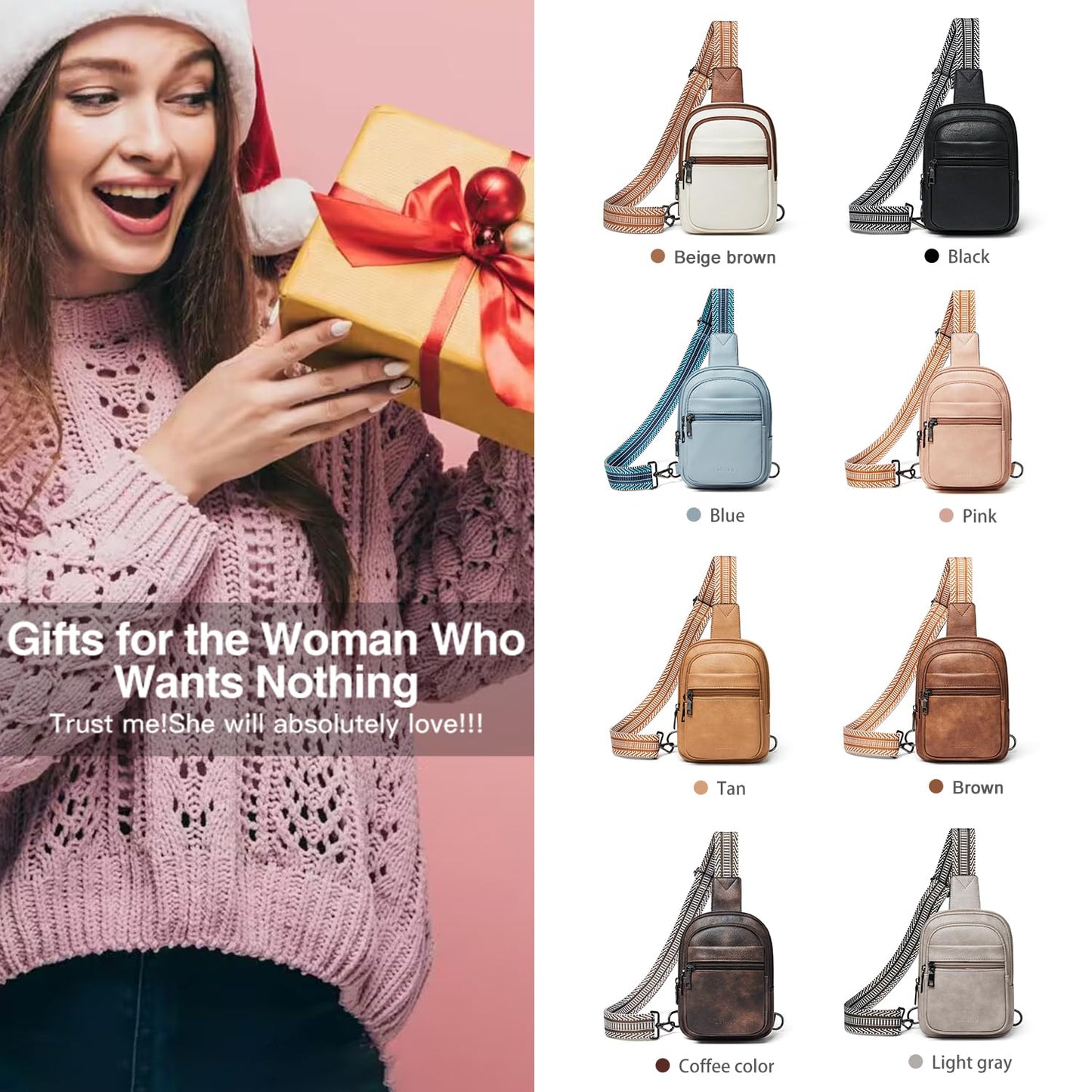LATMAP 3L SMALL Sling Bag Fanny Packs For Women Men Mini Crossbody Chest Belt Travel Bag Purse Handbag Faux Leather Fashion Cute Beige