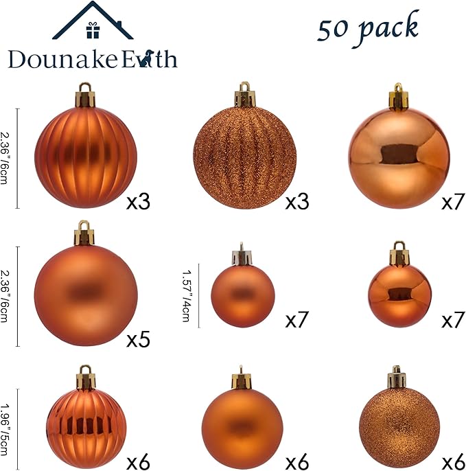 Christmas Tree Decorations Ornament Set for Fall Halloween, 50ct Orange Shatterproof Christmas Ball Ornaments Hanging Xmas Holiday Party Decor(1.57"-2.36")