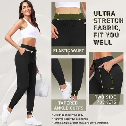 FULLSOFT Sweatpants for Women-Womens Joggers with Pockets Lounge Pants for Yoga Workout Running (Black,Large)