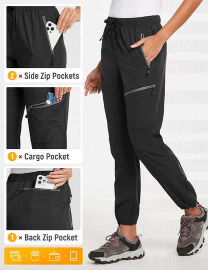 baleaf Travel Pants Women Hiking Long Tall Lightweight Quick Dry Water Resistant Cargo Pants 31'' Trip 31''-Black XS
