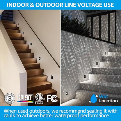 LEONLITE 5CCT 120V LED Step Lights, 3.5W 150LM 5%-100% Dimmable Indoor Outdoor Waterproof Vertical Stair Light, 2700K/3000K/3500K/4000K/5000K Selectable, CRI90, ETL, Aluminum, Black, Pack of 6