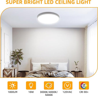 Hlite 6pack 9 Inch Flush Mount LED Ceiling Light Fixture,18W 1800LM Super Slim Light Fixtures Ceiling Mount 3000K/4000K/5000K 3CCT Selectable,Ceiling Light Fixtures for Kitchen,Bedroom (White)