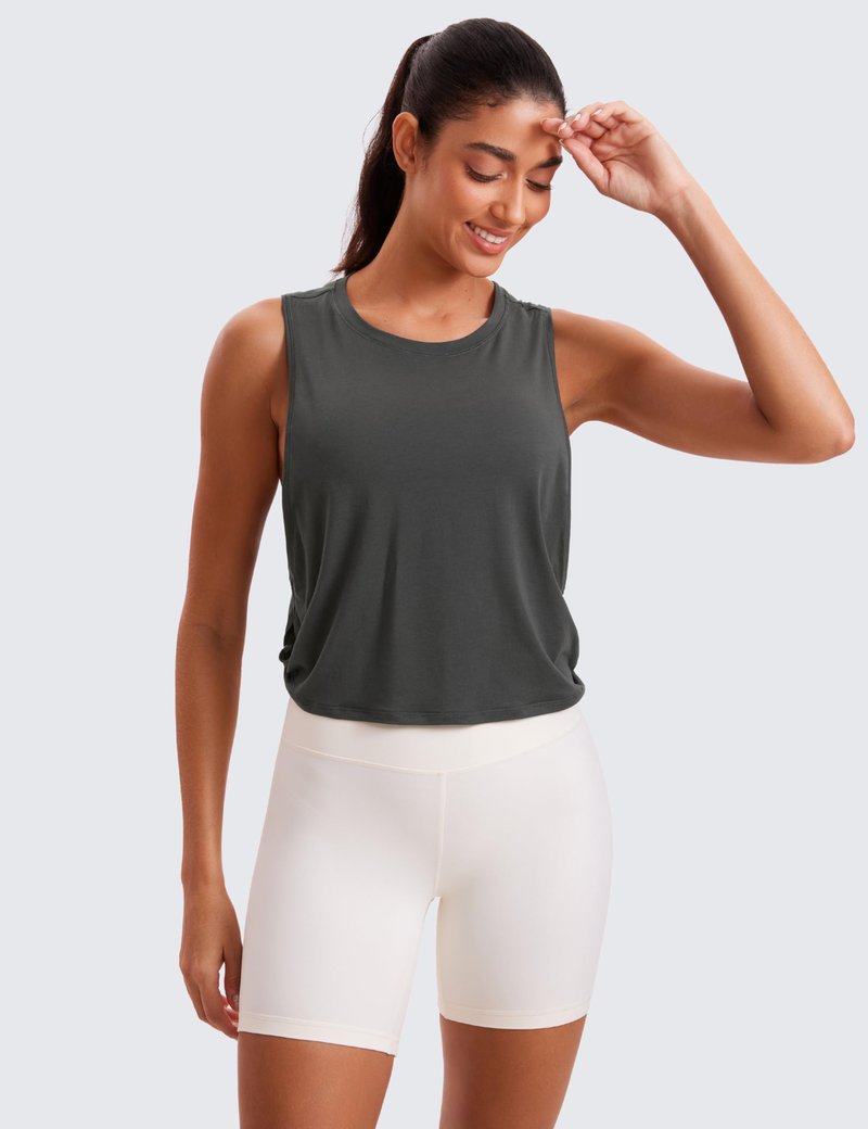 CRZ YOGA Pima Cotton Large Armhole Tank Tops for Women - Workout Sport Athletic Yoga Running Gym Loose Crop Sleeveless Shirts Grey Olive X-Small