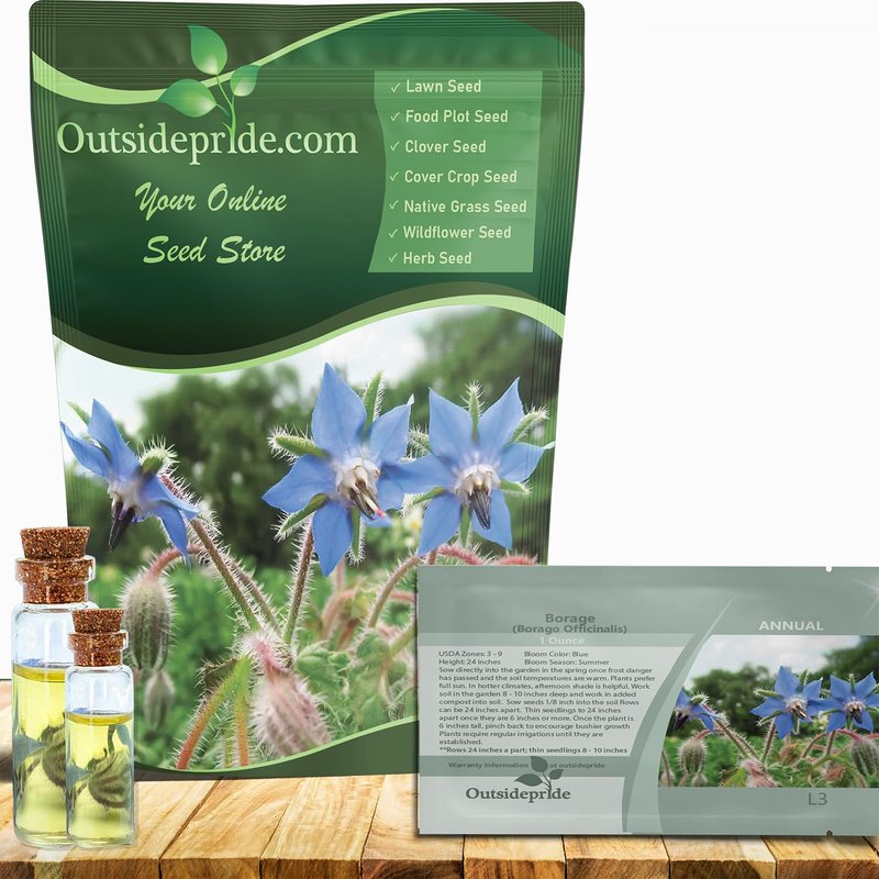 Outsidepride Blue Borage Seeds for Planting – 5 lb. Annual, Drought-Tolerant Herb Seeds with Star-Shaped Blooms, Attracts Bees for Pollinator Gardens, Summer Teas, Decoration & Culinary Use