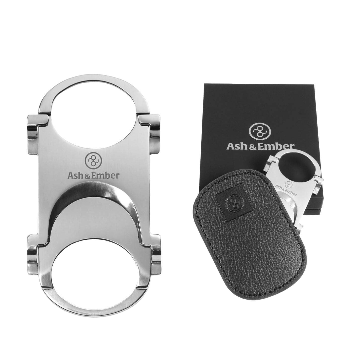 Guillotine Cigar Cutter – Premium Guillotine Cigar Cutter with Stainless Steel Finish, Dual-Ring Ergonomic Grip, Compact Travel-Friendly Design, PU Leather Pouch, Gift-Ready Box – Ash & Ember