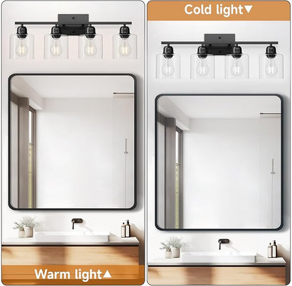Modern 4 Light Bathroom Light Fixtures, 24 inch Bathroom Vanity Light with Clear Glass for Mirror Kitchen Living Room Hallway Cabinet Porch