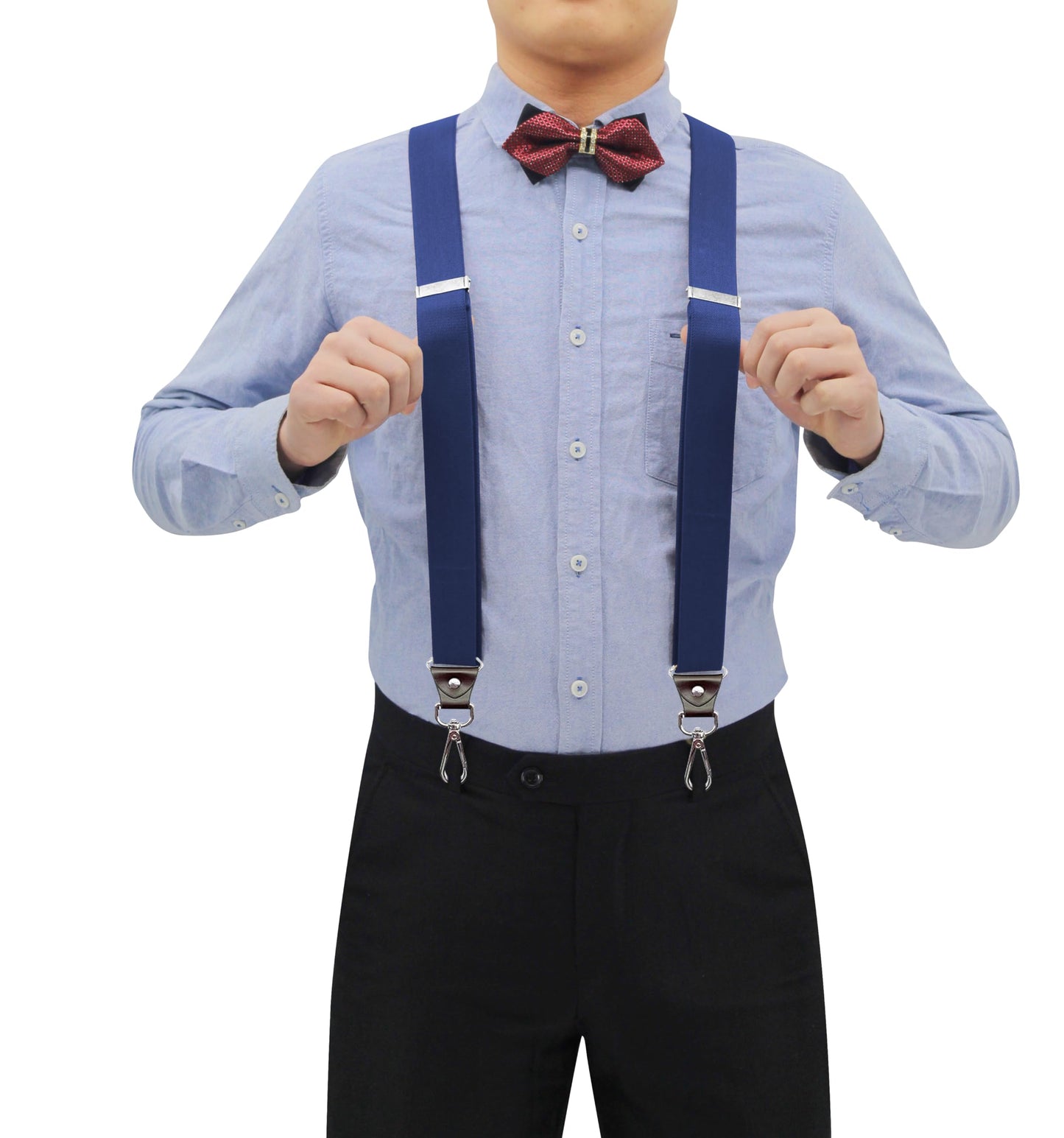 AYOSUSH Swivel Hook Suspenders for Men Big and Tall Heavy Duty Navy Hooks for Jeans Pants Business Dress