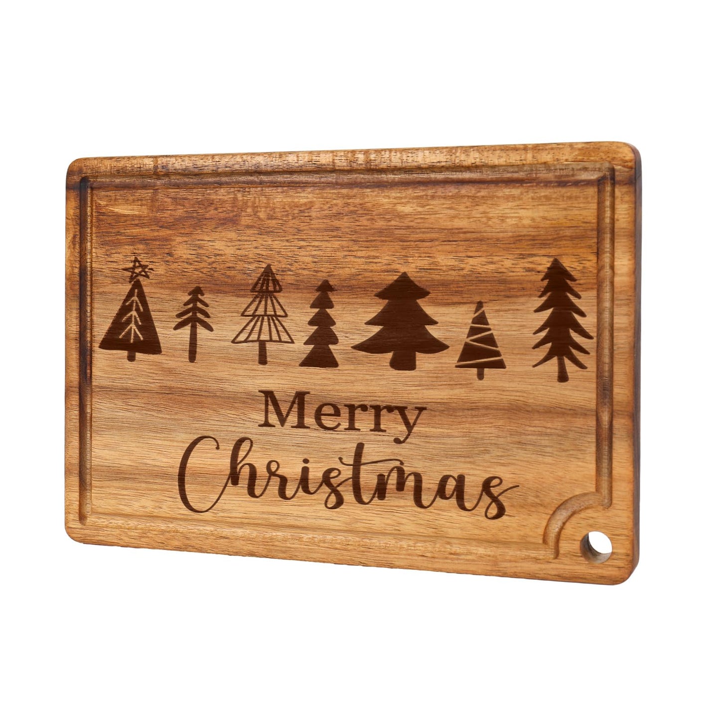 JarThenaAMCS Merry Christmas Wood Cutting Board Xmas Tree Kitchen Chopping Charcuterie Board Serving Platter Tray Dessert Candy Dish for Winter Home Party Gift Decor
