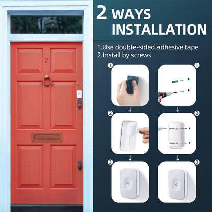 Wireless Doorbells for Home Hearing Impaired Doorbell 2 Buttons & 3 Receivers Flashing Light Wireless Doorbell for Office Classroom Bedroom 1200Ft 36 Ringtones 4 Volume JSIEEM(White)