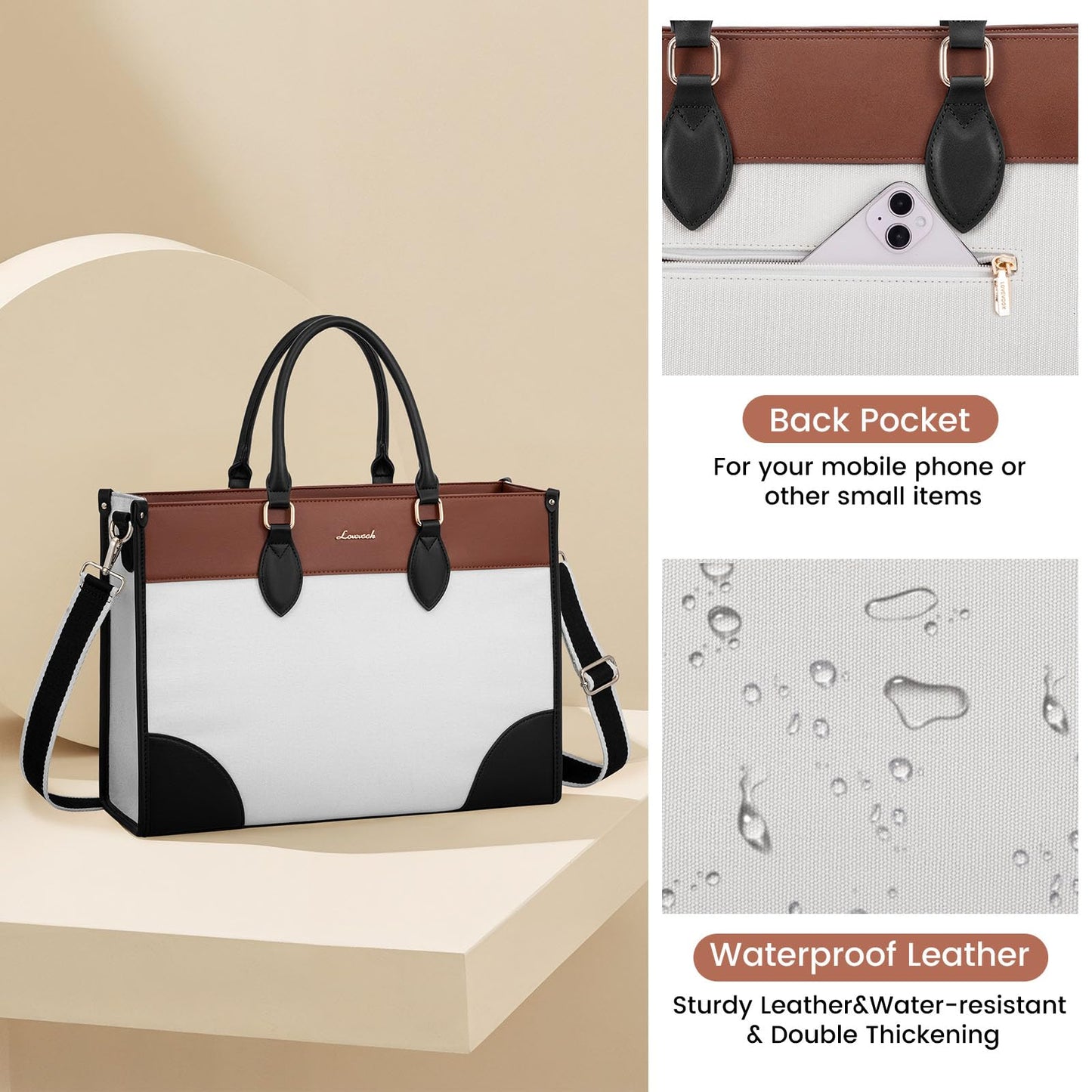 LOVEVOOK Laptop Bag for Women 15.6 lnch,Waterproof Laptops Tote Bags for Womens,Professional Work Bags for Women with Cup Holder,Large Laptop Purse Computer Briefcase Office Teacher Clutch Bag,2 PCS