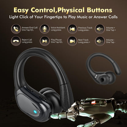 HAOYUYAN Wireless Earbuds, Sports Bluetooth Headphones, 80Hrs Playtime Ear Buds with LED Power Display, Noise Canceling Headset, IPX7 Waterproof Earphones for Workout/Running(Black)