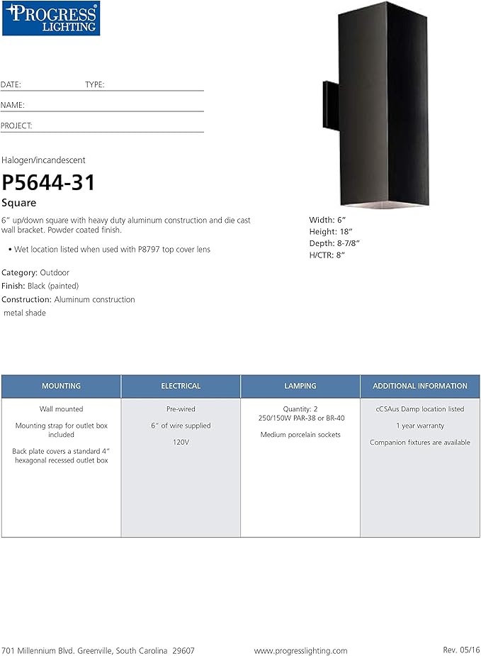 Square Collection 6" Aluminum Outdoor Up/Down Wall Lantern Light Matte Black