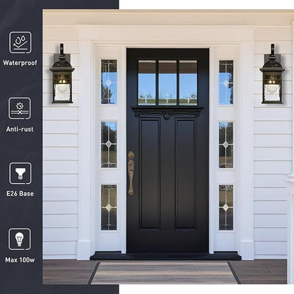 Outdoor Wall Light Exterior Waterproof Wall Sconce Light 22 Inch Height Black Porch Light with Water Ripple Glass E26 Socket