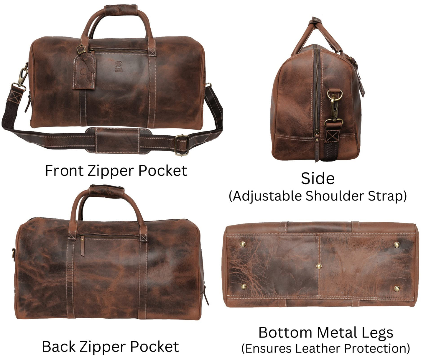 Handmade Leather Carry On Bag - Airplane Underseat Travel Duffel Bags By Rustic Town (Mulberry) Medium
