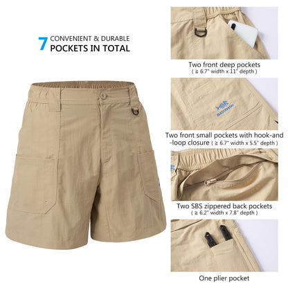 BASSDASH Men's Fishing Shorts UPF 50+ Water Resistant Quick Dry Hiking Cargo Shorts with Multi Pocket 6"