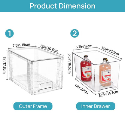 Vtopmart 2Pack Large Stackable Pantry Storage Drawers, Clear Organizer Bins with Handles, Acrylic Drawer Organizers for Kitchen, Pantry, Bathroom Undersink, Cabinet Organization and Storage