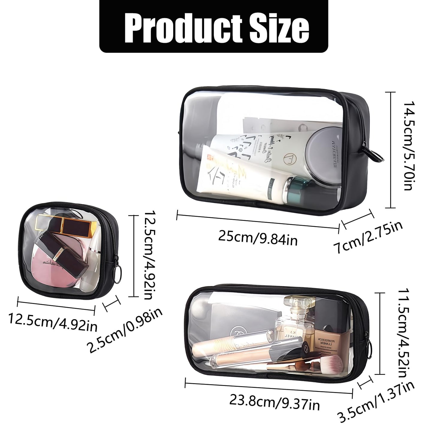 Cozomga Clear Makeup Bags with Zipper, TSA Approved Travel Toiletry Bag,Clear Cosmetic Bag, Waterproof Make Up Bag for Women