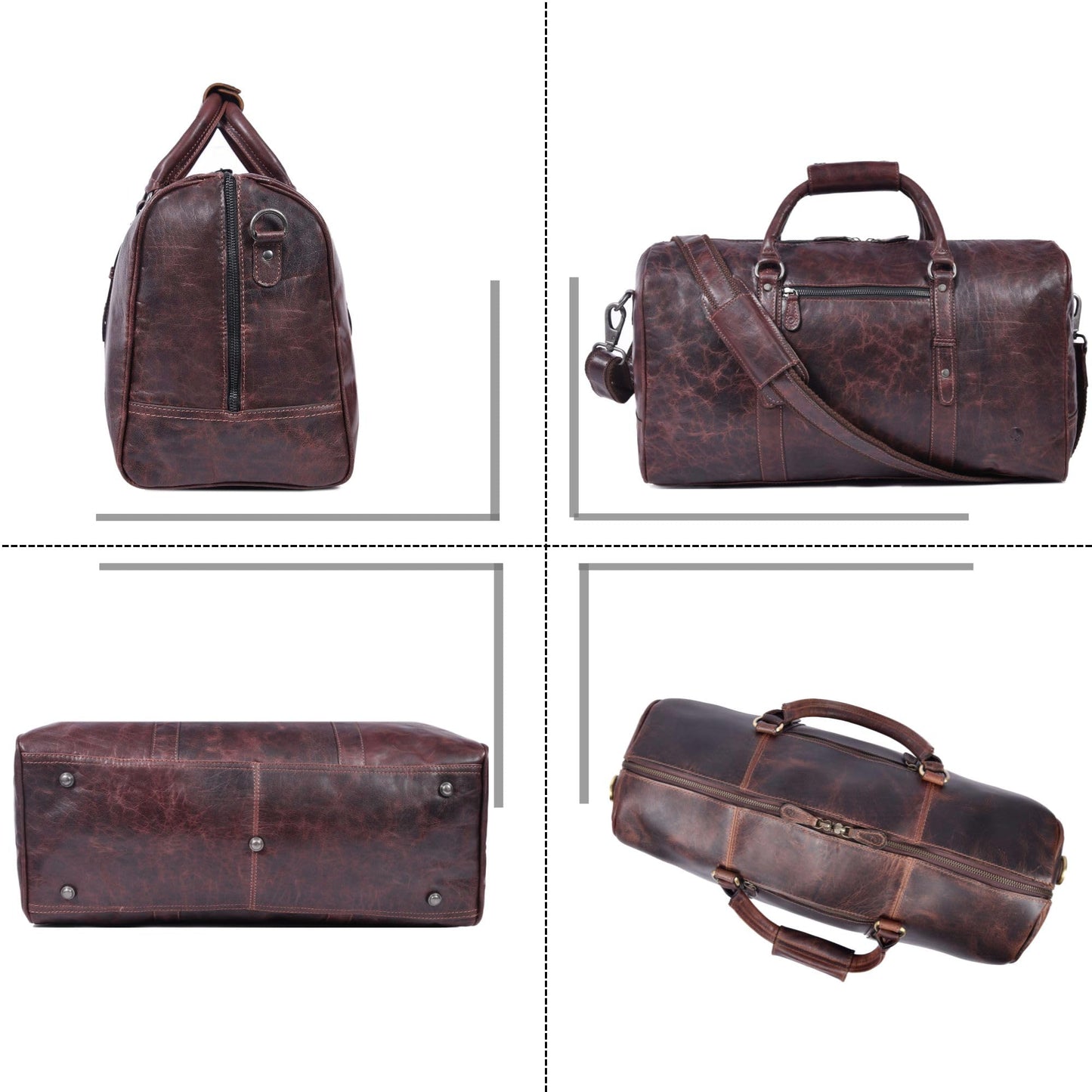 Leather Duffel Bag for Men & Women Travel, Weekend, Overnight, Gym Bag - Florida Brown