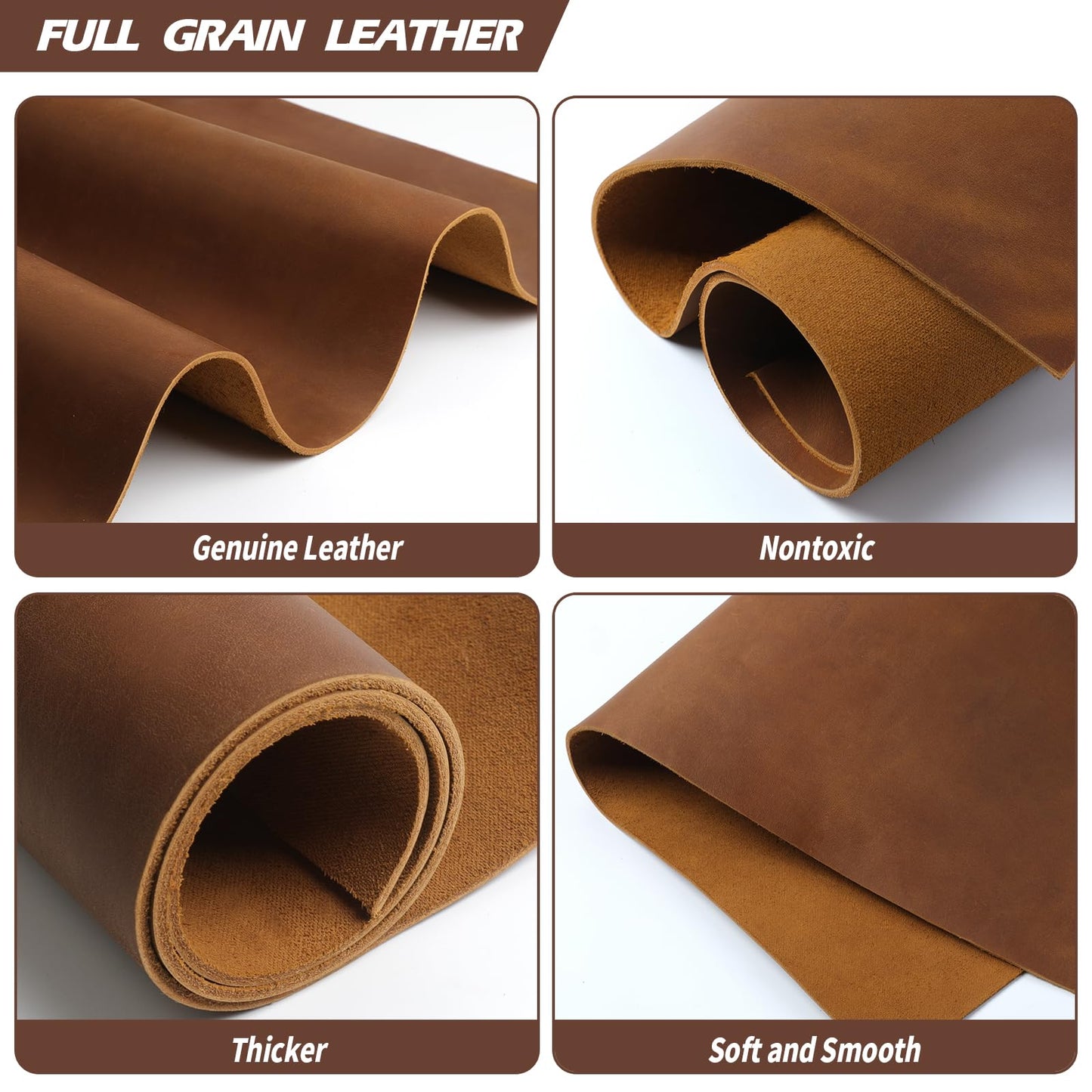 Jack&Chris 9"x12" Tooling Square 1.8-2.0MM Thick Genuine Top Full Grain Leather Leather Sheets for Crafts Tooling Sewing Crazy Horse Cowhide
